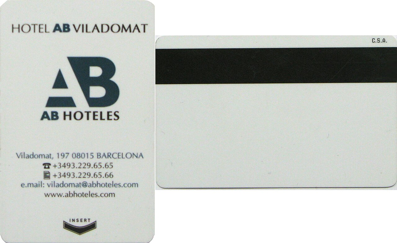 Magnetic stripe hotel key card, the earliest electronic key format